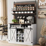 IDEALHOUSE Coffee Bar Cabinet, Farmhouse Buffet Cabinet with Storage, 75" Tall Bar Cabinet Kitchen Buffet Sideboard with Sliding Barn Door Coffee Hutch Cabinet for Dining Room (White) IDEALHOUSE