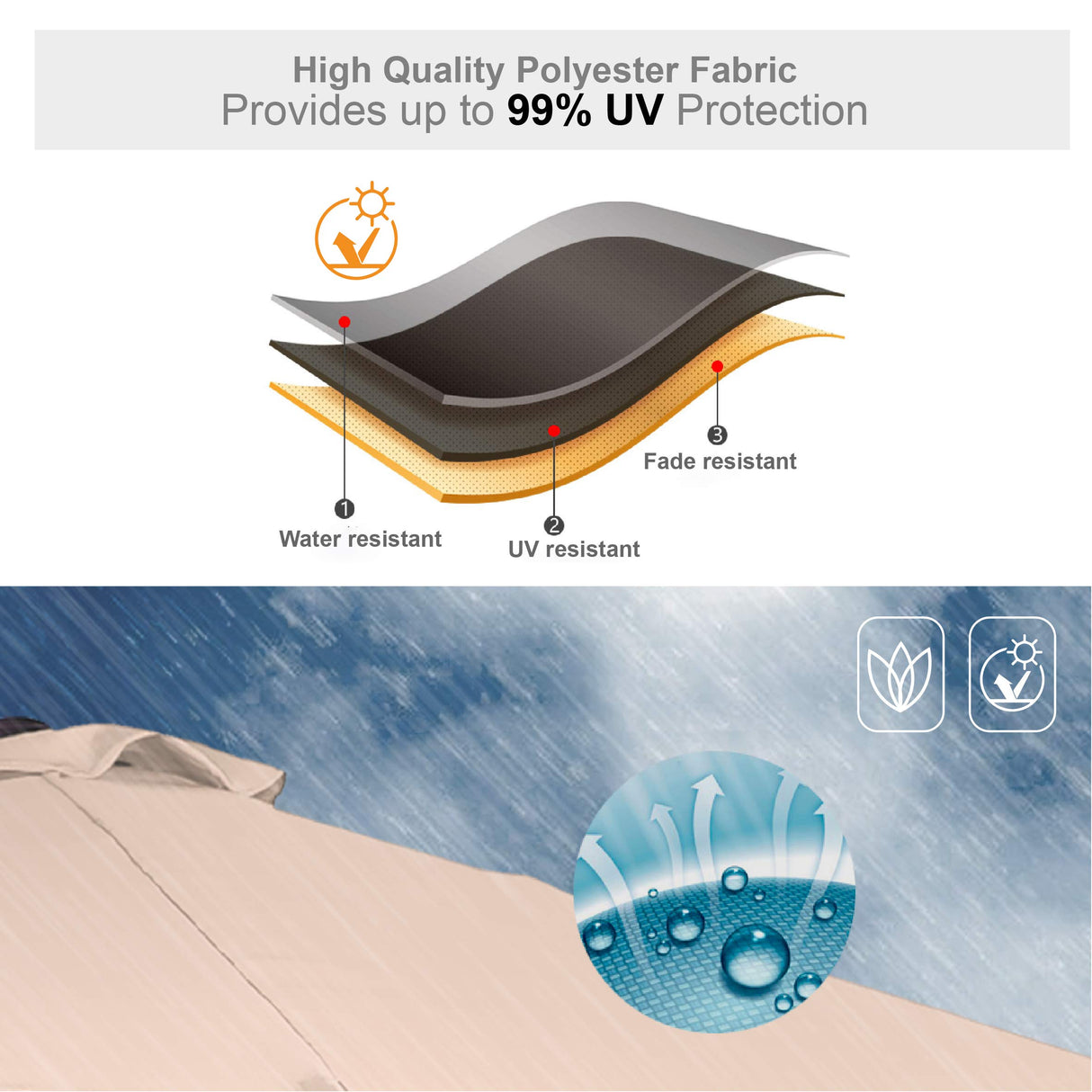 PHI VILLA 15ft Large Patio Umbrella with Base, Double-sided Outdoor Umbrella, Beige PHI VILLA