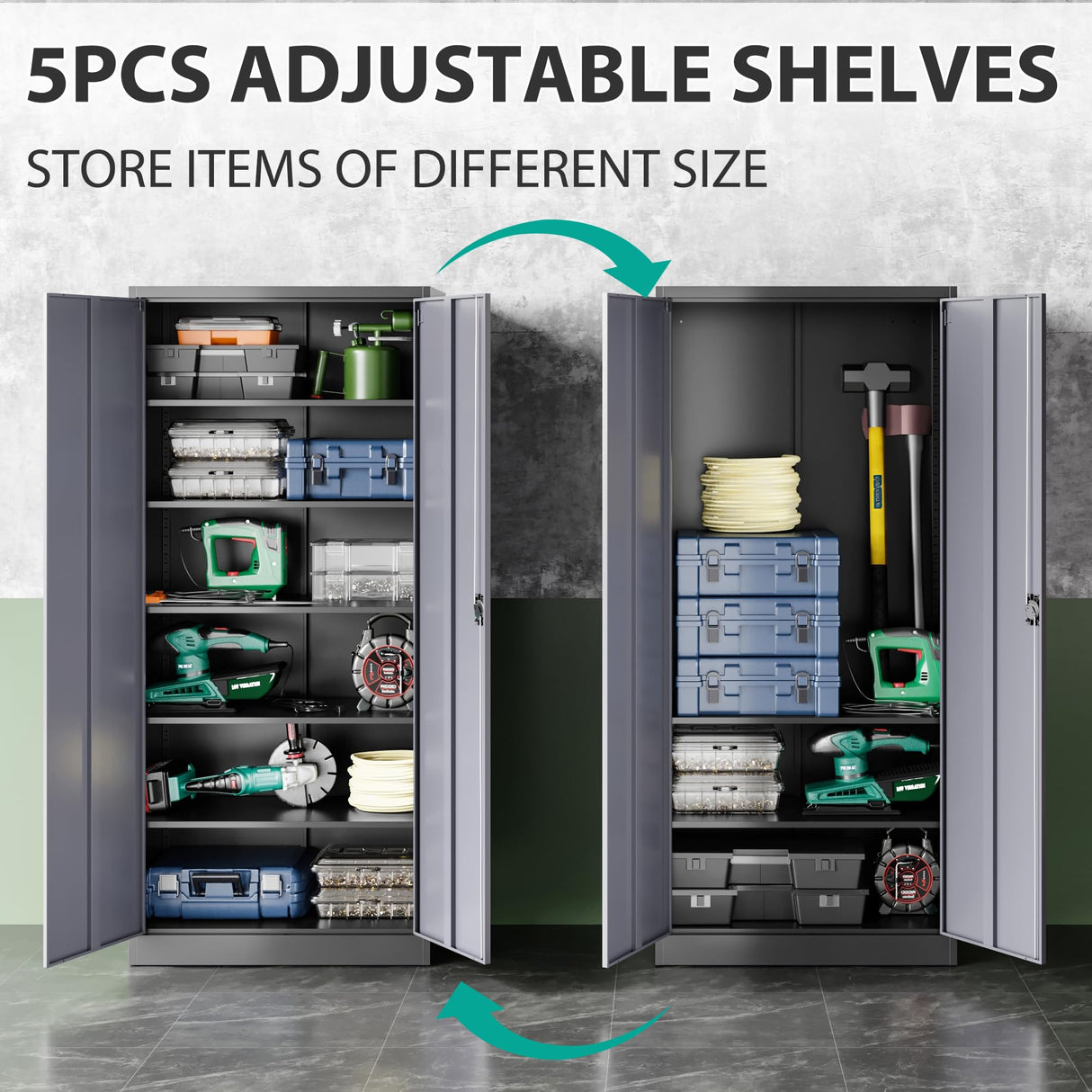 SISESOL Wide & Deep Metal Storage Cabinet with Lock & 5 Adjustable Shelves,72" Gray Garage Storage Cabinet with Locking Doors,Locking Metal Cabinets for Home,Office,Shop,Garage 72x36x18 SISESOL