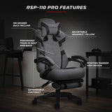 RESPAWN 110 Pro Gaming Chair - Gaming Chair with Footrest, Reclining Gaming Chair, Video Gaming Computer Desk Chair, Adjustable Desk Chair, Gaming Chairs for Adults with Headrest Pillow - Grey Fabric RESPAWN