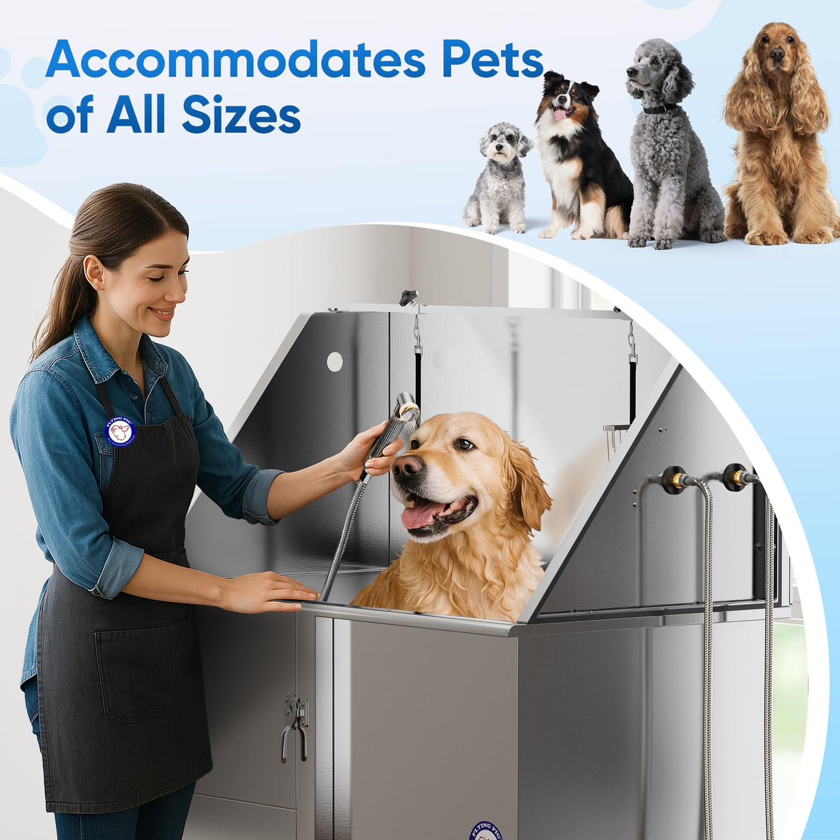 Flying Pig 50" Stainless Steel Professional Electric Lift Pet Grooming Tub Flying Pig Grooming