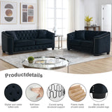 Sectional Couch for Living Room, Luxury 2 Piece Chesterfield Velvet Sofa Set 77" 3-Seater + 59" Loveseat, Modern Tufted Upholstery with Nailhead Arms and 4 Cushions for Office & Coffee Bars, Black BUIORD
