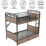 Twin XL Bunk Beds with LED Light and Charge Station for Kids and Teens , Industrial Heavy-Duty 2 IN 1 Convertible Gaming Bunk Bed with 2 Storage Drawers ,15.9" High Guard Rail,Space-Saving ,Black MoproBeti