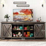 70In Farmhouse TV Stands for 70 75 80inch TV w/Adjustable Shelves,Sliding Barn Door.Rustic Wooden Entertainment Center,TV Console Grey Cabinet w/Storage for Bedroom Living Room(Dark Grey 70in) Elibeauty