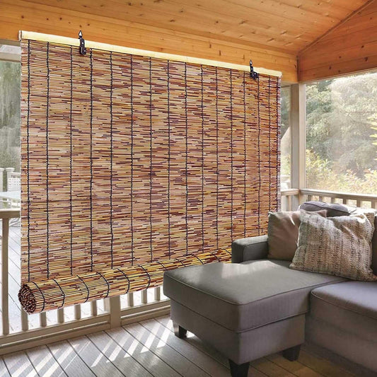 Patio Shades Roll Up Outdoor, Bamboo Blinds for Outdoor Patio, Thernal Insulated Shading Reed Blinds, Blackout Bamboo Shade, Privacy Screen, 24″ 30″ 34″ 36″ 39″ 43″ 48″ 51″ 55″ 70″ Width