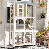 Ketive 64" Large Wooden Catio Outdoor Cat Enclosure, Window Cat House with Wheels & 3 Platforms, Kitty Cage with Weatherproof Roof for Multiple Cats (Gray) ketive