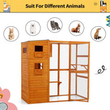 COZIWOW Large Wood Cat Catio, Outdoor Cat Enclosure with Weatherproof Roof, 2 Resting Rooms, 2 Platforms, 4-Tier Cat Playpen, Orange COZIWOW