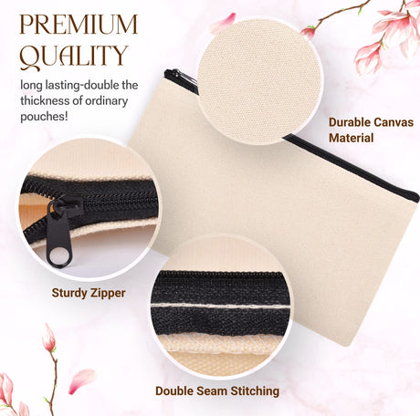 20 Pcs 8.3x4.7" Blank DIY Craft Bag Canvas Pencil Case/Pouch-Canvas Makeup Bags Bulk-Canvas Pouch With Zipper Bulk Cosmetic Bag-Multi-Purpose Travel Toiletry Canvas Zipper Pouch for Stationary Storage Cruleen