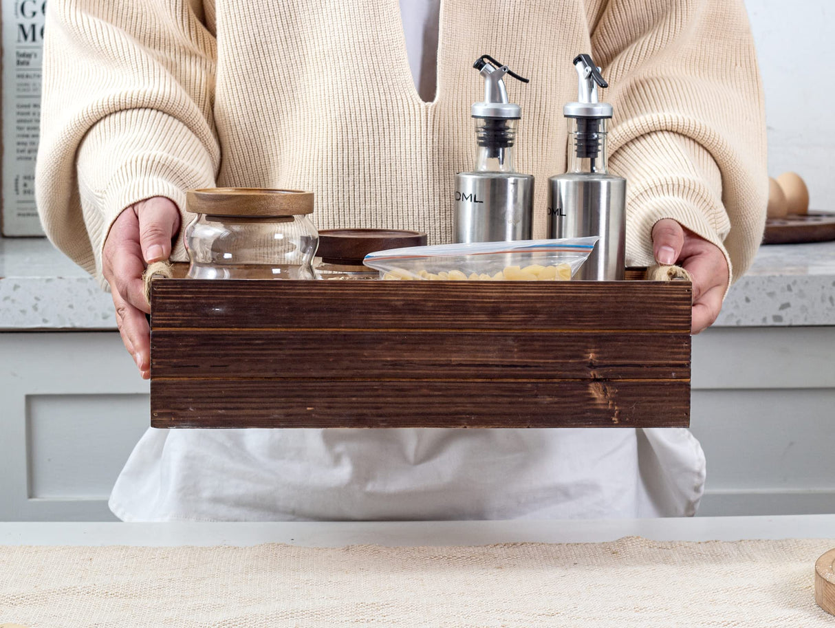 TIMRIS Rustic Wooden Box, Farmhouse Bathroom Decor Box, Wooden Toilet Paper Holder, Toilet Tank Basket, Decorative Storage Container Box (Rustic Brown) TIMRIS