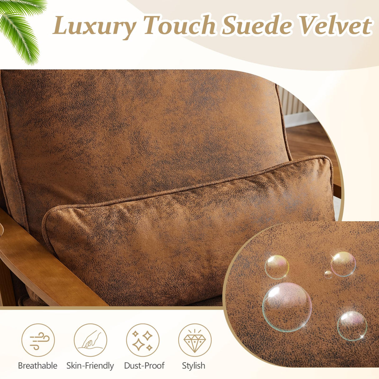 VINGLI Solid Wood Wide Armrests Accent Chair,Upholstered Mid Century Modern Chair with Pillow,Comfy Reading Chair Farmhouse Arm Chair,Chairs Living Room,Bedroom,Guest Room,Suede,Rustic VINGLI