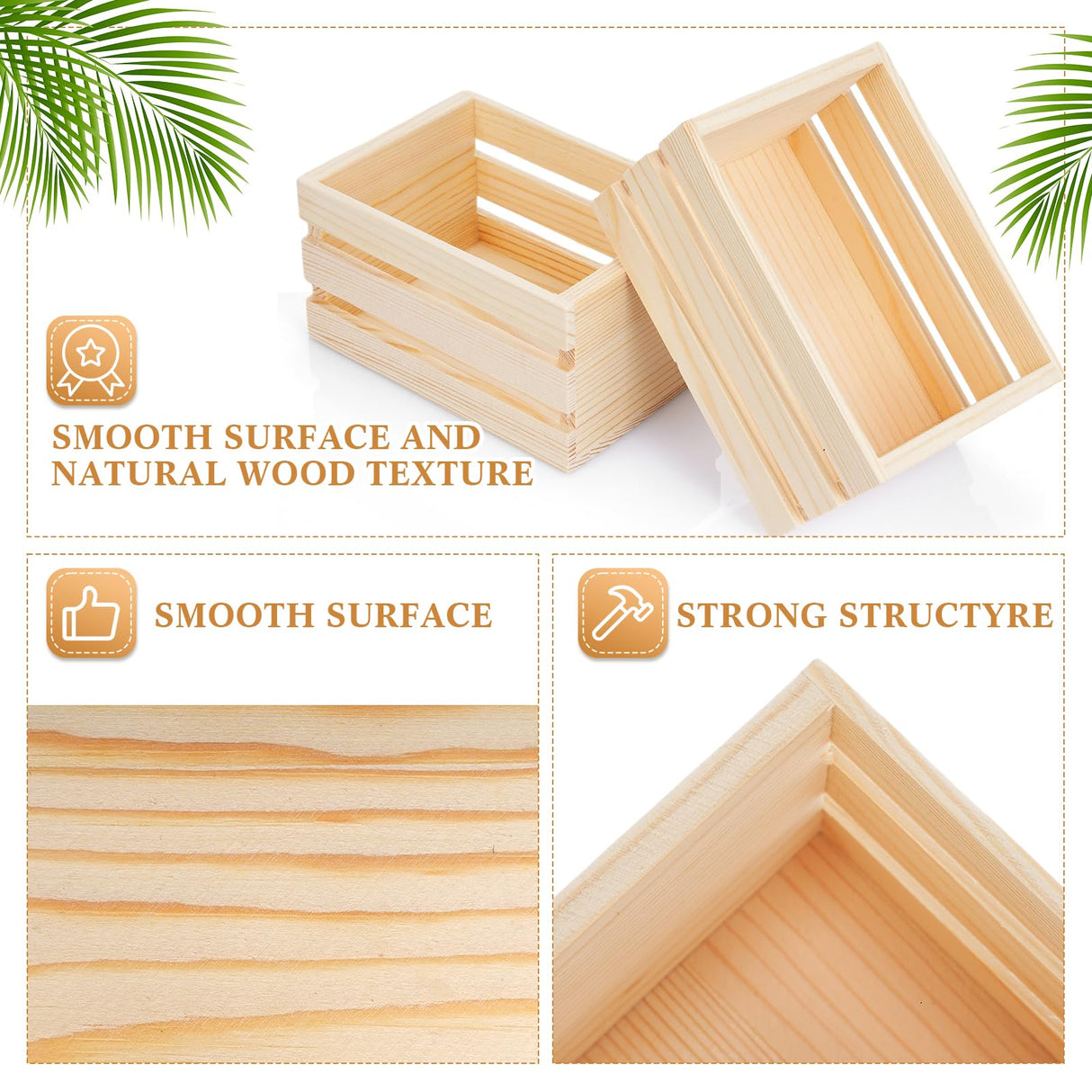 Roowest Small Wooden Crates 5" Wood Craft Nesting Wood Basket Unfinished Wooden Storage for Milk Wine Towel Toys Display Home Bathroom(6 Pcs) Roowest