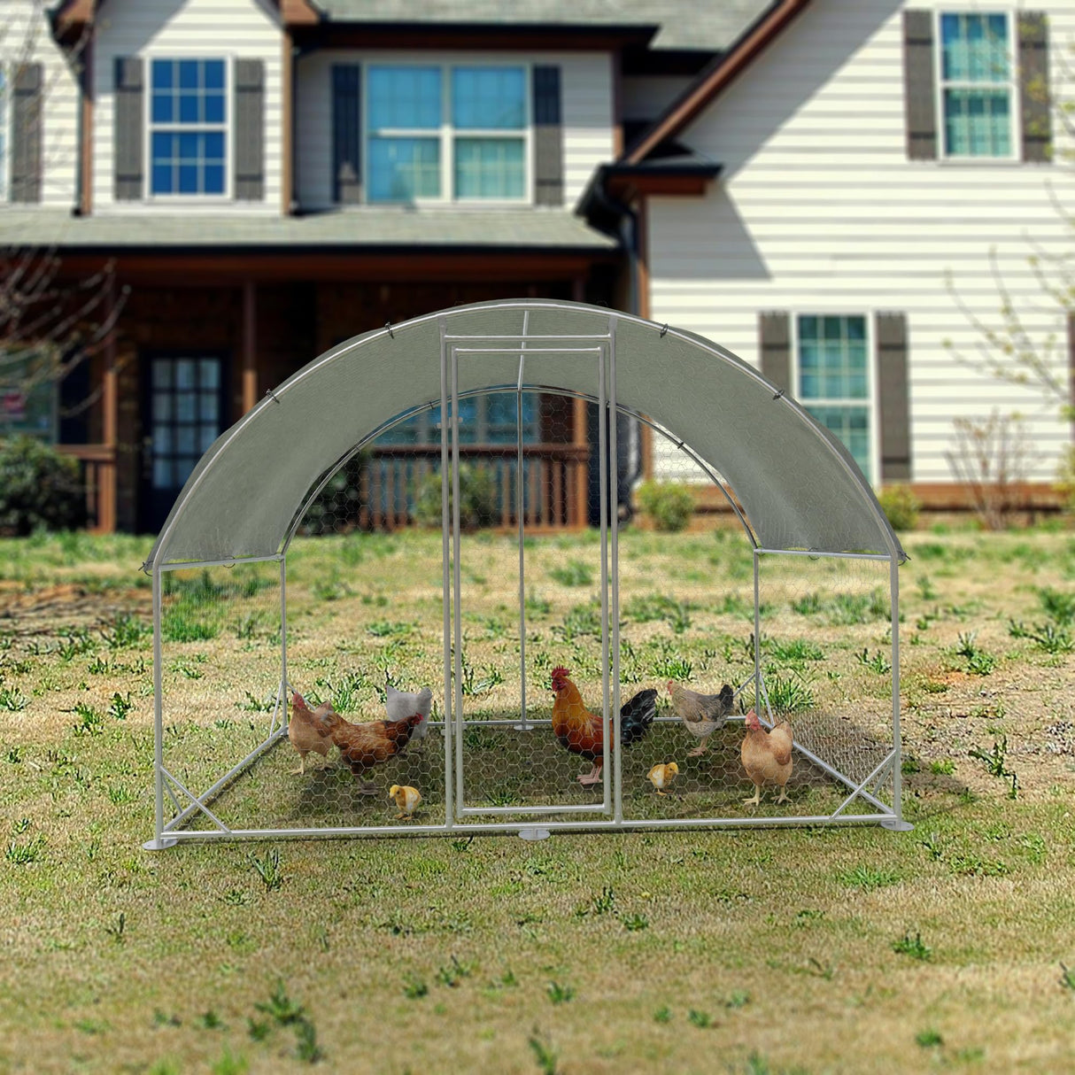 Large Metal Chicken Coop,Outdoor Chicken Coop Run with Water-Resident and Anti-UV Cover,Dome Roof Walk-in Poultry Cage Duck Rabbit House for Outside,Backyard and Farm, 19.5'Lx9'Wx6.5'H HOOYEAH