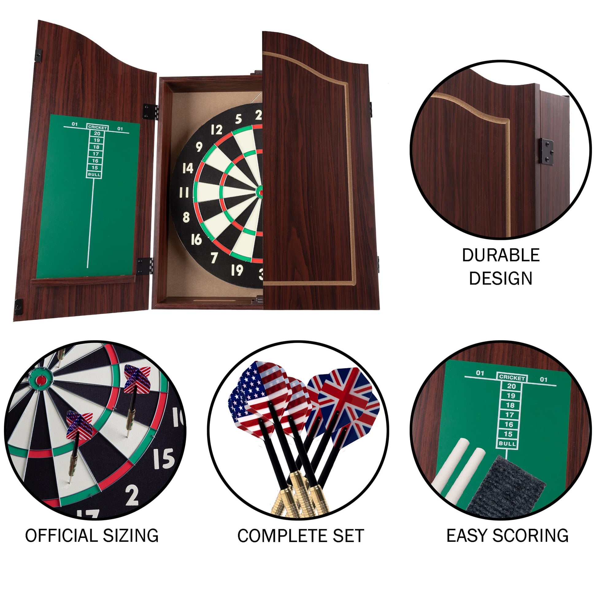 TG Dartboard Cabinet Set with Realistic Walnut Finish, brown, (15-DG910) - WoodArtSupply