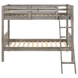 Ryder Twin Over Twin Solid Wood Bunk Bed in Weathered Taupe with Guardrail & Ladder by Coaster Home Furnishings Coaster Home Furnishings