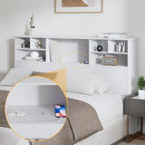 AYEASY King Size Headboard for Bedroom, Stylish Bookcase Headboard with Built-in Charging Station & 2 LED Lights, Engineered Wood Headboard, Noise-Free HeadBoard King Size with Storage, White AYEASY