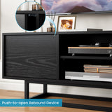 HAIOOU TV Stand for 50 55 Inch TV, Modern TV Console Small Entertainment Center with Sturdy Metal Base, Push-to-Open Doors and Soft-Close Hinges for Living Room, Bedroom - Wood Grain Black HAIOOU
