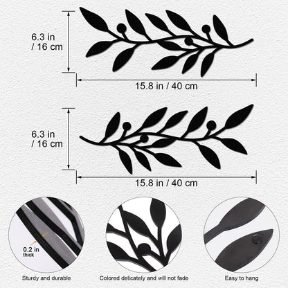 Zzbakress 2 Pieces Wooden Vine Olive Branch Leaf Leaf Wall Decor,Farmhouse Signs for Living Room Decoration (Black)