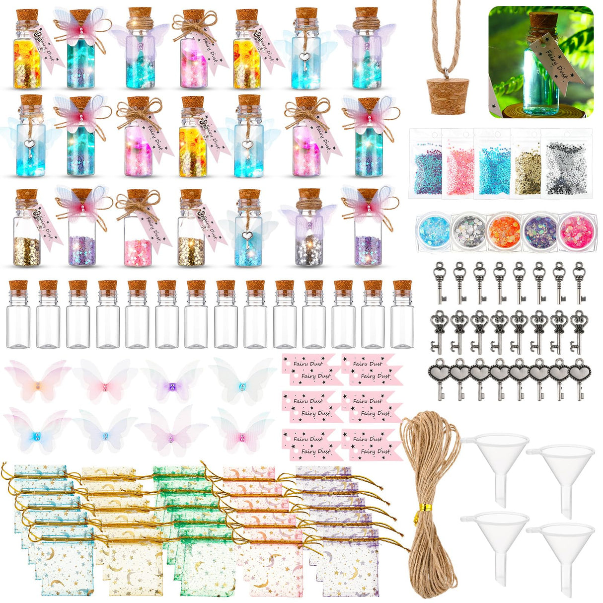 Jinei 174 Pieces Fairy Magic Potions Kit with 24 Mystery Witch Potion Bottles Fairy Wing DIY Magic Mix Making Kit for Christmas Decorations Birthday Creative Gifts Filling Supplies(Classic Style) Jinei