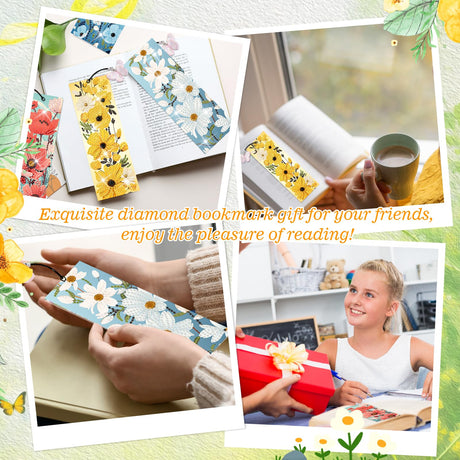 4pcs Flower Diamond Art Bookmarks Kit Floral Diamond Bookmarks for Adults 5D DIY Diamond Art Kit for Spring Reading Lover Book Lover Students DIY Gem Crafts Gift Cumule