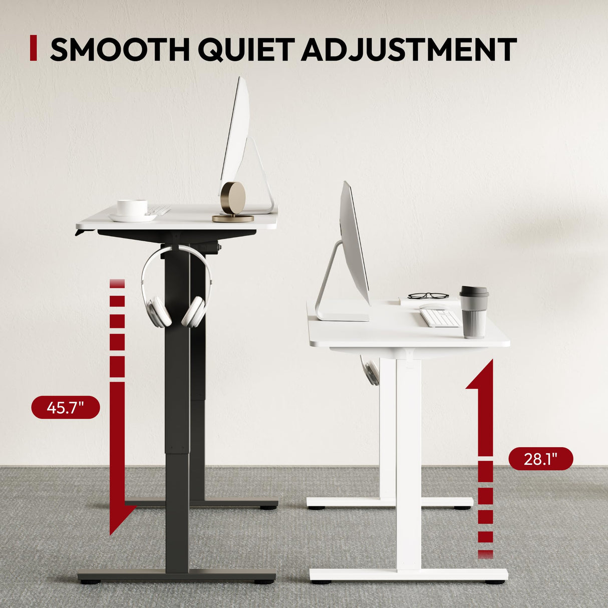 SANODESK Electric Standing Desk 55 x 28 Inches Whole-Piece Desktop Height Adjustable Stand Up Desk w/6-Button Controller Ergonomic Computer Desk for Home Office, White Frame + White Tabletop SANODESK