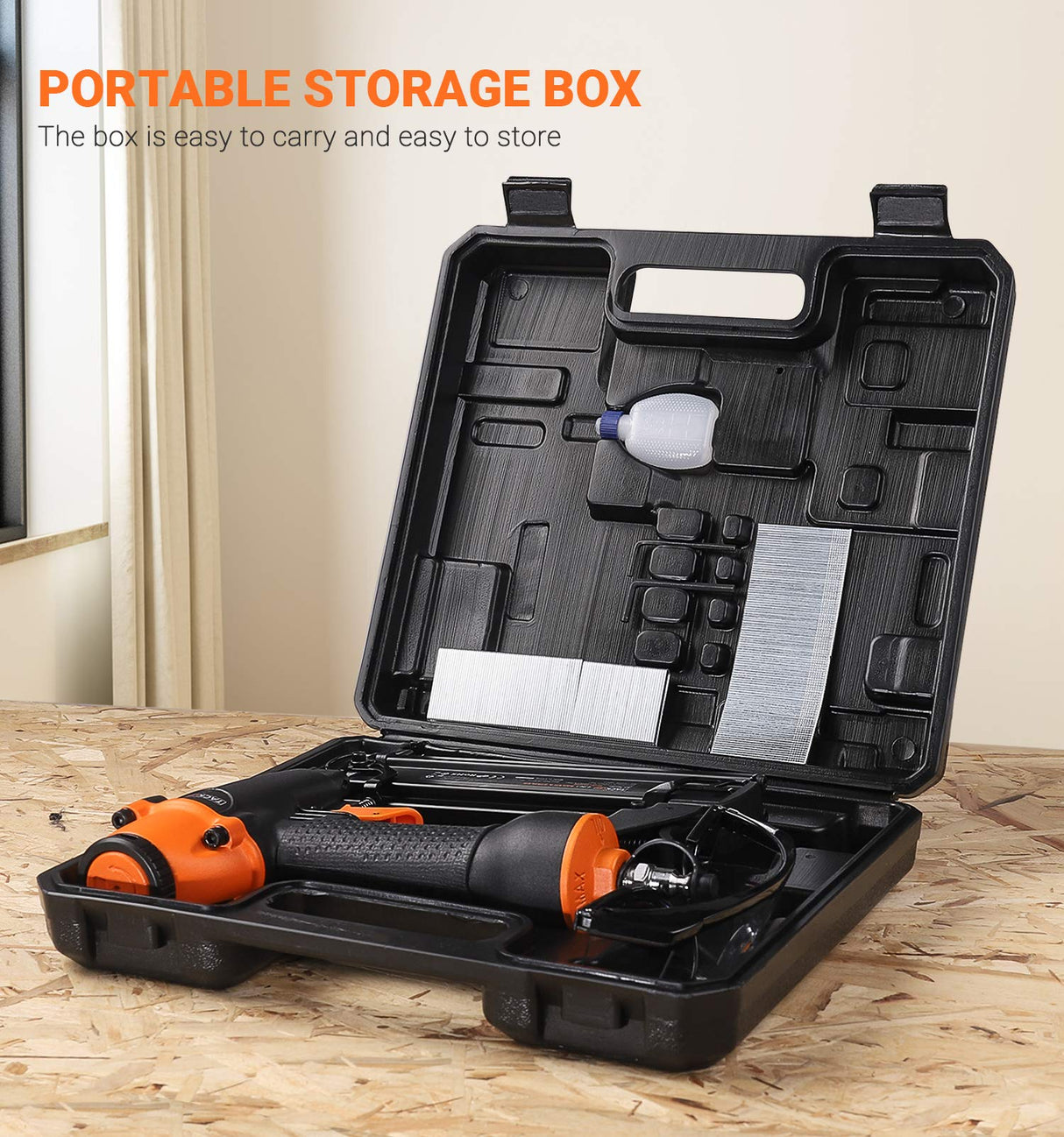 DSF Brad Nailer, Pneumatic, 18GA 2-In-1 Nailer, 5/8 inch-2 inch, Wider Visual Nail Indicator, 200pcs Brad Nails And 200pcs Crown Staples, 360 Degree Adjustable Exhaust, And CE Safety Glasses - TK5040 outtkitywi