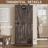 LUXOAK Farmhouse Kitchen Pantry Cabinet, 72" Tall Storage Cabinet with Adjustable Shelves & Barn Doors, Freestanding Kitchen Cupboard for Dining Room, Living Room, Dark Rustic Oak LUXOAK