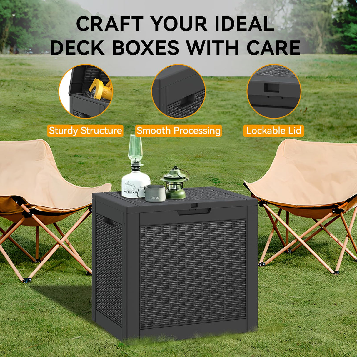 KAMABOKO 31 Gallon Outdoor Storage Box, Resin Deck Boxes Indoor and outdoor, Waterproof Storage Box Lockable Lid for Garden Tools, Package Delivery, Pool Supplies, Patio Cushions, Black KAMABOKO