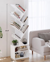 SUNMORY 6 Tier Tree Bookshelf, Tall Bookcase with Storage Cabinet, Modern Narrow Bookshelves Organizer, Floor Standing Book Shelf for Bedroom/Living Room/Home Office/Corner, White SUNMORY
