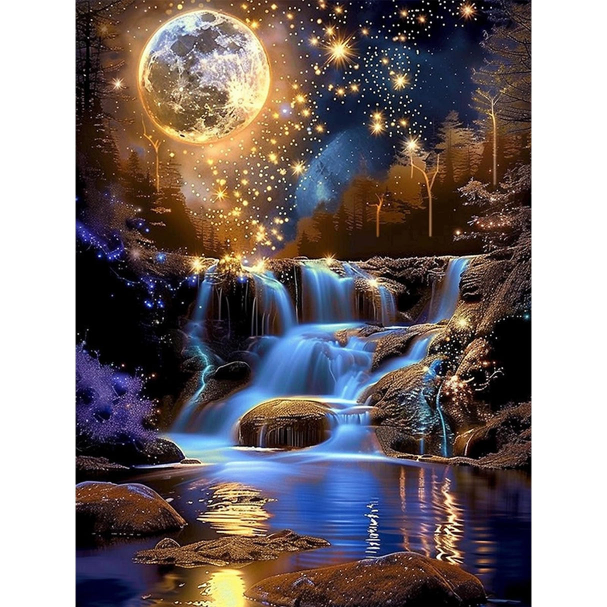 Moon Diamond Art Kits for Adults, Waterfall Diamond Painting Kit with Resin Gems, DIY 5D Embroidery Craft for Home Decor & Gift - 12x16 Inch Amphol