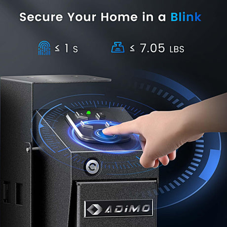 Gun Safe, Biometric Pistol Safe Fingerprint Quick Access Drop Down Single Mount Gun Safe with Keypad Lock and Key Lock, for Nightstand Wall Mount Bedside Desk Vehicle Bed ADIMO