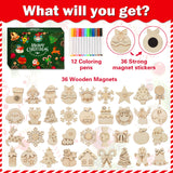 Worgree Christmas Crafts for Kids, 36pcs DIY Wooden Magnets Art Craft Supplies Painting Kit for Boys Girls Ages 4-8 8-12 Xmas Stocking Stuffers Toys Party Favors Gifts Goodie Bag Fillers Holiday Decor Worgree