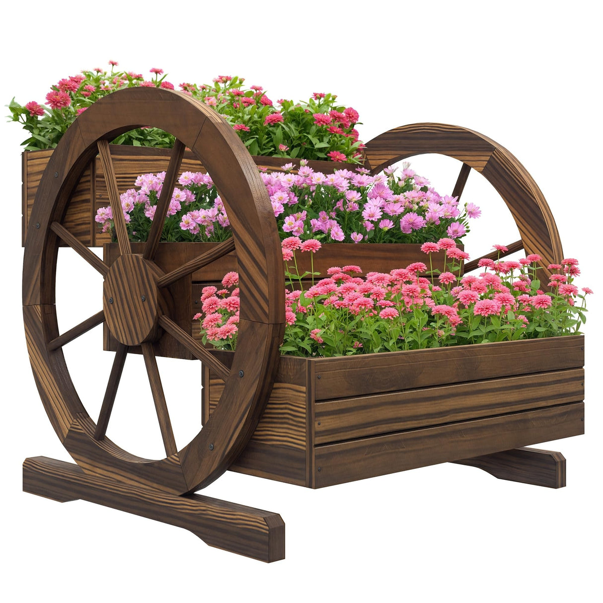 Outsunny 3-Tier Raised Garden Bed, Wooden Wagon Planter Boxes with Drainage Holes, for Vegetables Flowers Herbs, 25" x 24" x 23" Outsunny