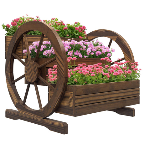 Outsunny 3-Tier Raised Garden Bed, Wooden Wagon Planter Boxes with Drainage Holes, for Vegetables Flowers Herbs, 25" x 24" x 23" Outsunny
