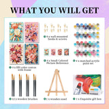 4 Pack Framed Paint by Numbers Kit for Adults with Wooden Easel, Flowers Paint by Numbers with Frame for Beginner, Flowers Adult Paints by Number Kits on Canvas Framed for Wall Decor 8 x 12 Inch Camocin