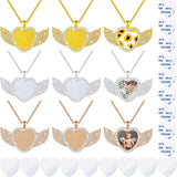 Hicarer 9 Pieces Sublimation Blank Necklace with Chain Set Blank Necklace Rhinestone Wing Shape Bezel Pendant Tray, 25 mm Sublimation Sheet, Double Sided Tape for DIY (Heart Shape Style) Hicarer