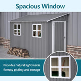 LINKHOO 4 x 10 FT Metal Outdoor Storage Shed with Windows and Foundation, Lean to Storage Sheds w/Lockable Door & Air Vents, All Weather Waterproof Garden Tool House for Backyard, Patio, Lawn, Gray LINKHOO