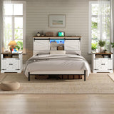 HOOBRO Farmhouse End Table with Charging Station, 23.6" Large End Tables for Living Room, Sofa Side Table with Barn Door, Wooden Square Nightstand Bedside Table, Flip Top, White and Walnut WH601UBZ01 HOOBRO