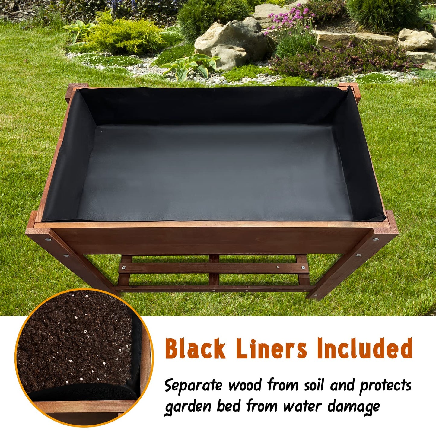 86 York Cedar Raised Garden Bed Kit with Legs | Outdoor Elevated Wood Raised Planter Box with Storage Shelf for Herbs,Vegetables and Flowers Outdoors. (Brown, 34” x 19” x 31”)