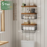 KLUVIS Bathroom Floating Shelves for Wall - Farmhouse Shelf Over Toilet Small 16 inch Set of 3, Rustic Brown (13BN3) KLUVIS