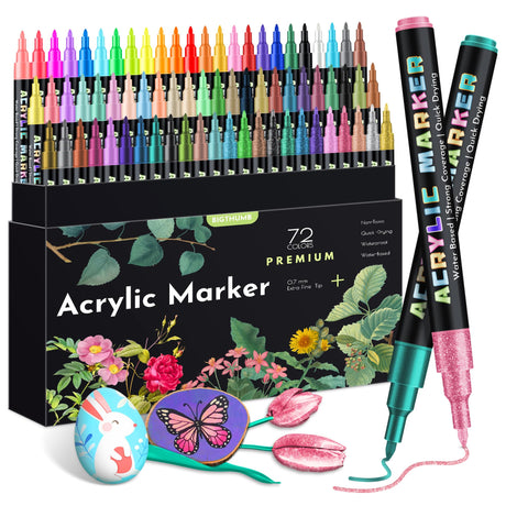 BIGTHUMB 72 Colors Acrylic Paint Pens Markers, Extra Fine Tip Acrylic Paint Markers for Rock Painting, Ceramic, Wood, Plastic, Canvas, Glass, Card Making, DIY Crafts & Art Supplies BIGTHUMB