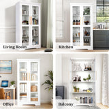 jamege 67” Tall China Storage Cabinet with Tempered Glass Doors, Curio Display Cabinet, Bookshelves, Bookcase with Adjustable Shelves, for Living Room, Kitchen, Dining Room, Pantry, Home, Office jamege