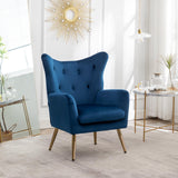 Roundhill Furniture Sovarol Velvet Button-Tufted Wing Back Accent Chair, Blue Roundhill Furniture