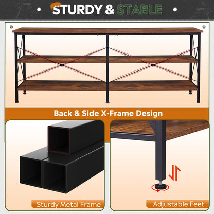 WLIVE TV Stand up to 70 Inch TV, 63" Entertainment Center, TV Media Console with 3-Tier Storage Shelves for Living Room and Bedroom, Rustic Brown