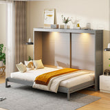 Ball & Cast Queen Size Murphy Bed Wall Bed with LED Lights and Dual Piston Metal Folding Mechanism Designed,Wood Hideaway Cabinet Platform Bedframe w/Slat Support,can be Folded,for Small Room,Gray Ball & Cast