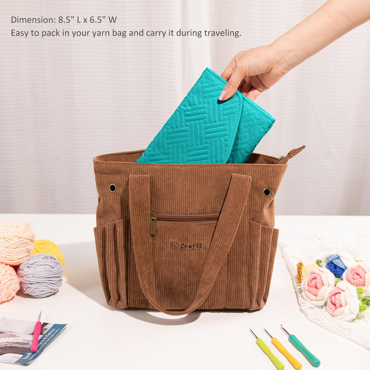 MYBAGZING Crochet Hook Case Empty - Foldable Crochet Hook Organizer - Crochet Hook Holder for Knitting & Crochet Supplies - Knitting Accessories, Teal MYBAGZING