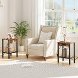 HOOBRO Side Table with Charging Station, End Table with USB Ports and Outlet, Nightstand with Storage Shelf, Faux Rattan Decoration, for Living Room, Bedroom, Rustic Brown and Black BF91UBZ01 HOOBRO