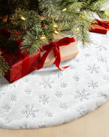 COOLWUFAN 48 Inches Christmas Tree Skirt for Xmas Tree Holiday Party Decorations White Plush Silver Sequin Snowflake (Silver) COOLWUFAN