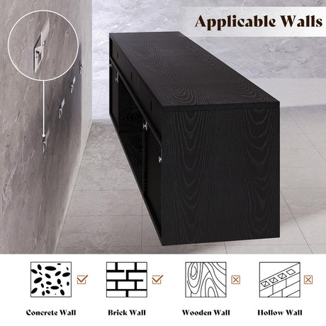 AMERLIFE Floating TV Stand with 40" Electric Fireplace, Modern Wall Mounted Entertainment Center with Storage, 80in Media Console with High Gloss Geometric Doors for TVs Up to 90", Black AMERLIFE