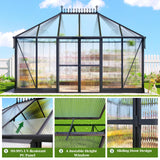 14x9.7x10 FT Polycarbonate Greenhouse for Outdoors, Large Winter Greenhouse Sunroom with 2 Adjustable Windows &Sliding Door, Walk-in Design with Aluminum Frame for Patio, Garden gohonei