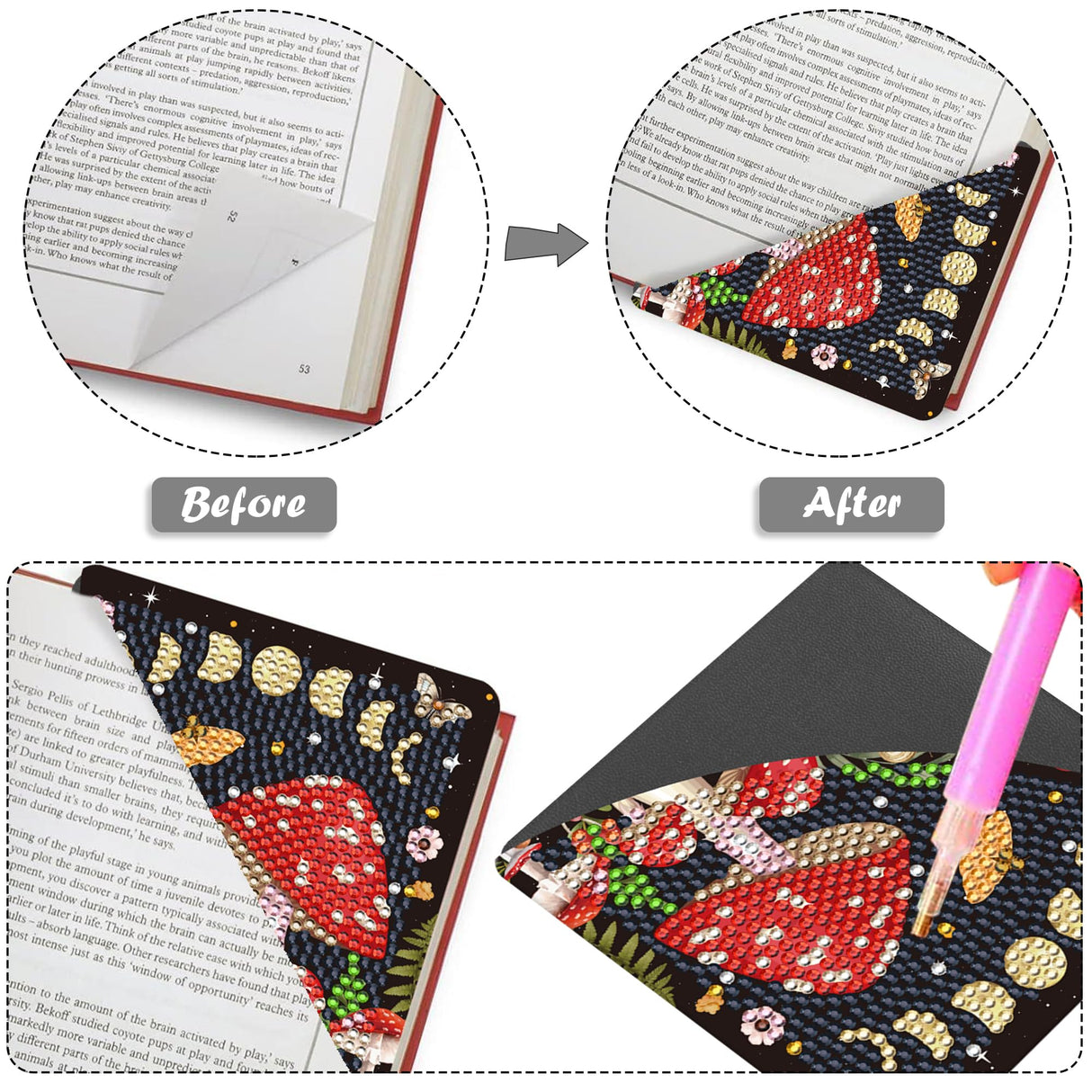 Sitsink Mystic Mushroom Diamond Art Bookmarks - 6 Pcs Corner Book Marks Diamond Painting Bookmarks Kit for Adults, Boho Moth Moon Phase Gem Art Rhinestone Craft Kit for Women Sitsink